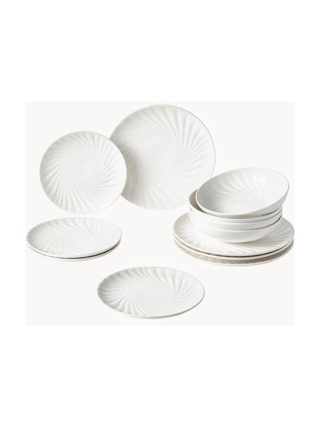 Porcelánová súprava tanierov Malina, 4 osoby (12 dielov), Porcelán, Lesklá biela, Súprava s rôznymi veľkosťami