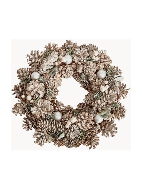 Couronne de Noël Pearly Ø 34 cm, Fibre naturelle, plastique, Vert, beige couleur argentée, Ø 34 x prof. 9 cm