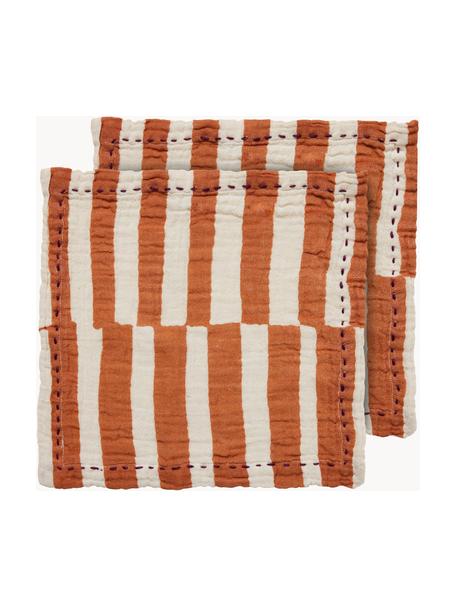 Tovaglioli di stoffa Striped 2 pz, 100% cotone, Bianco, terracotta, Larg. 30 x Lung. 30 cm