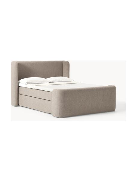 Bouclé-Boxspringbett Perla, Bezug: Bouclé (71 % Polyacryl, 2, Matratze: 7-Zonen-Taschenfederkernm, Füße: Kunststoff Dieses Produkt, Bouclé Taupe, B 200 x L 200 cm, Härtegrad H3