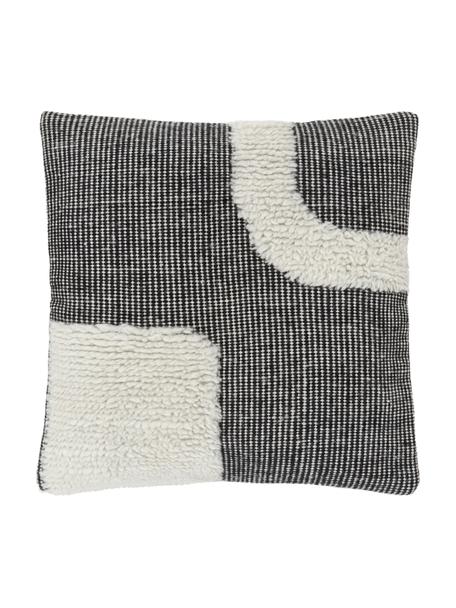 Federa arredo tessuta a mano Wool, Retro: 100% cotone, Nero, bianco crema, Larg. 45 x Lung. 45 cm