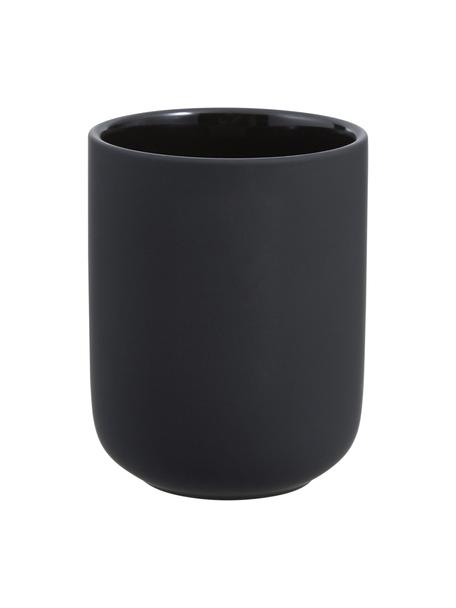 Kubek na szczoteczki z kamionki Ume, Ceramika pokryta miękką w dotyku powłoką (tworzywo sztuczne), Czarny, matowy, Ø 8 x W 10 cm