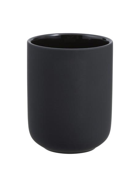 Vaso cepillo de dientes Ume, Gres revestido con superficie de tacto suave (plástico), Negro, Ø 8 x Al 10 cm