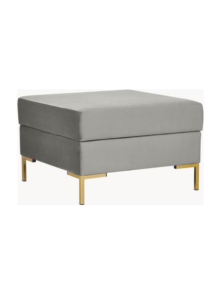 Poggiapiedi in velluto con contenitore Luna, Rivestimento: velluto (100% poliestere), Rivestimento: poliuretano espanso, tess, Struttura: legno di faggio massiccio, Piedini: metallo galvanizzato, Velluto grigio, Larg. 77 x Prof. 77 cm