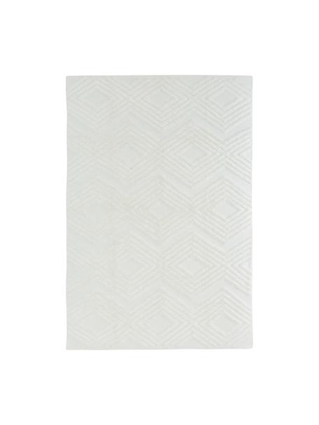Handgeweven katoenen vloerkleed Ziggy met verhoogd hoog-laag patroon, 100% katoen, Crèmekleurig, B 80 x L 150 cm (maat XS)