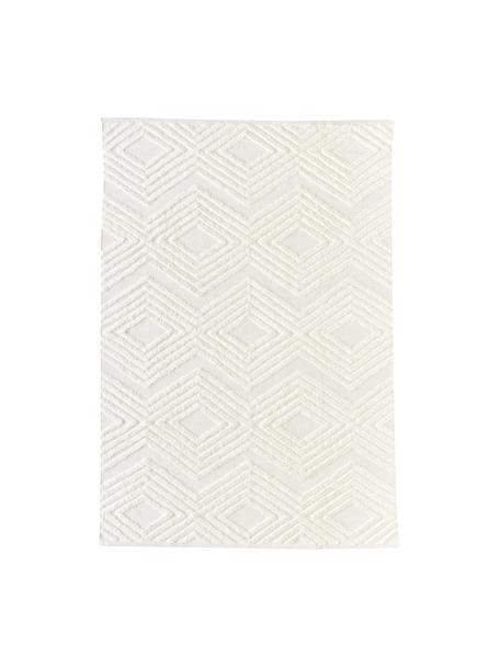 Alfombra artesanal de algodón texturizada Ziggy, 100% algodón, Blanco crema, An 160 x L 230 cm (Tamaño M)