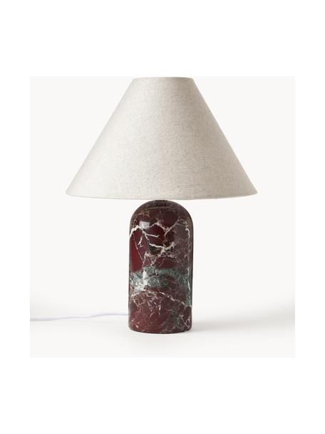 Lámpara de mesa de mármol Gia, Pantalla: 50% lino, 50% poliéster, Cable: cubierto en tela, Beige, mármol rojo, Ø 30 x Al 39 cm
