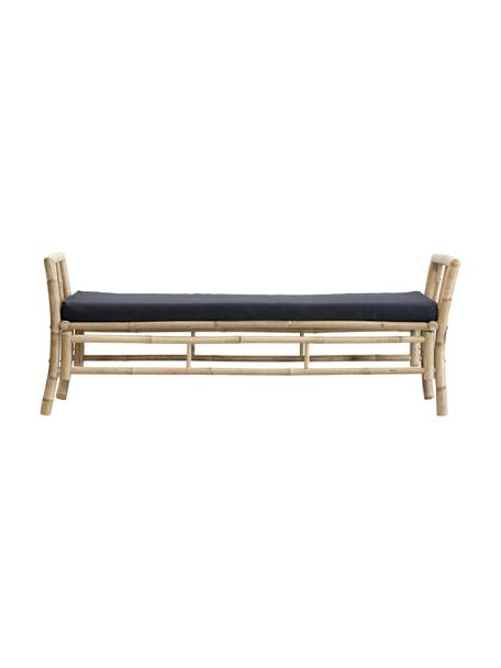 Banc de jardin bambou avec coussin d'assise Mandisa, Noir, brun clair, larg. 165 x haut. 65 cm