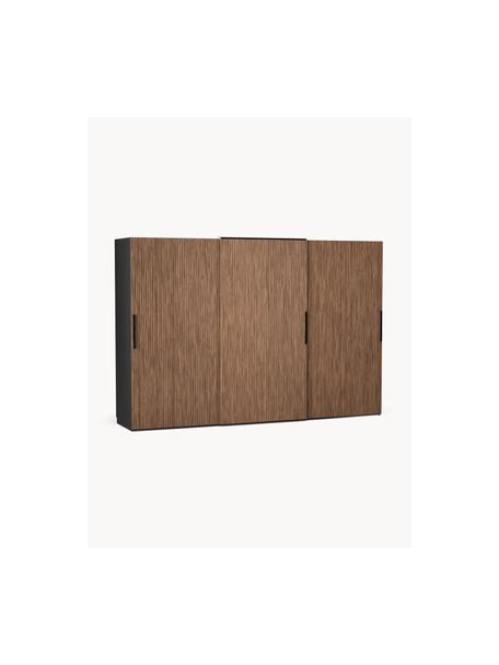 Armoire modulaire à portes coulissantes Simone, larg. 300 cm, plusieurs variantes, Aspect bois de noyer, noir, Basic Interior, larg. 300 x haut. 200 cm