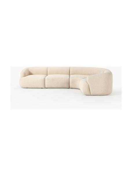 Divano angolare componibile 4 posti in bouclé Sofia, Rivestimento: bouclé (100% poliestere) , Struttura: legno di abete rosso, tru, Piedini: plastica Questo prodotto , Bouclé beige chiaro, Larg. 312 x Prof. 235 cm