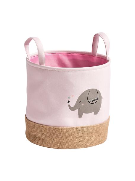 Opbergmand Elefant, Polyester, jute, Roze, grijs, beige, Ø 30 x H 29 cm