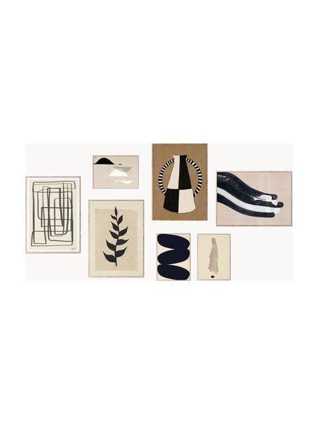 Poster Artwall nr. 15, set van 7, Lijst: grenenhout, Beige- en zwarte tinten, B 610 x H 430 cm