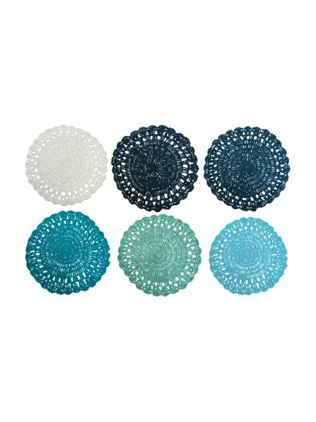 Komplet okrągłych podkładek z włókna papierowego Oceanic, 6 elem., Włókno papierowe, Biały, odcienie niebieskiego, Ø 38 cm