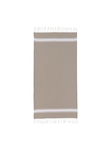 Ręcznik plażowy z frędzlami St Tropez, 100% bawełna, Beżowy, biały, S 100 x D 200 cm