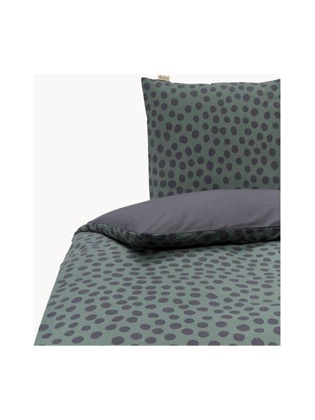 Dubbelzijdige renforcé dekbedovertrek Spots and Dots, Weeftechniek: renforcé, Donkergroen, zwart, 140 x 200 cm + 1 kussenhoes 60 x 70 cm