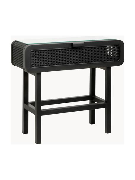 Console en teck avec tressage en rotin Merge, Noir, larg. 90 x haut. 80 cm