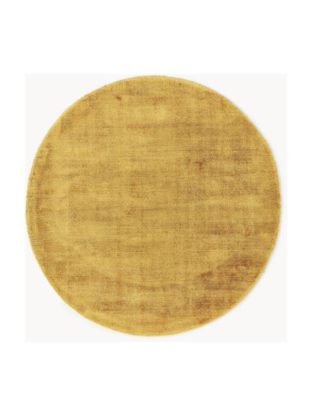 Tappeto rotondo in viscosa fatto a mano Jane, Retro: 100% cotone, Giallo sole, Ø 115 cm (taglia S)