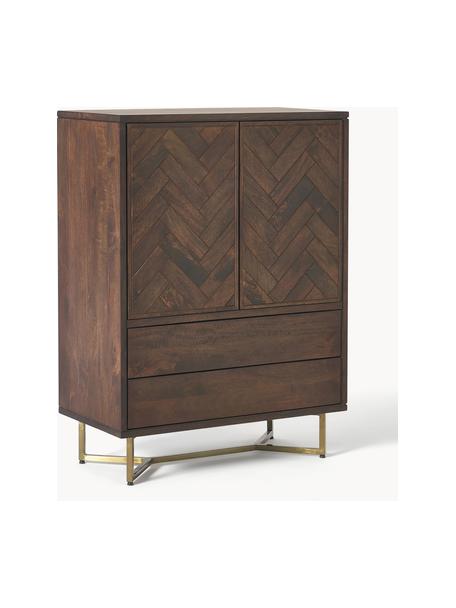 Highboard Luca van mangohout, Poten: gepoedercoat metaal, Mangohout, goudkleurig, B 90 x H 120 cm