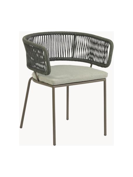 Gartenstuhl Nadin mit geflochtenem Seil, Gestell: Metall, verzinkt und lack, Bezug: Polyester, Webstoff Hellbeige, Olivgrün, B 58 x T 48 cm