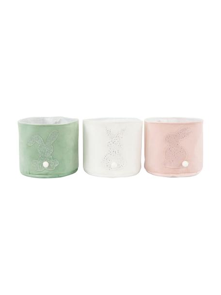 Set 3 cestini Bunny, Poliestere, cotone, Bianco, rosa, verde, Ø 13 x Alt. 16 cm