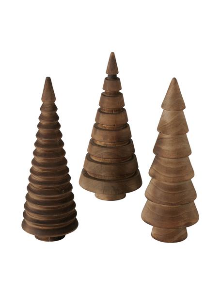 Sapins de Noël décoratifs en bois Abiola, lot de 3, Bois de pin, Tons bruns, Ø 6 x haut. 15 cm