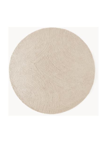 Tapis rond à poils ras tufté main, en matériaux recyclés Eleni, Beige, Ø 250 cm (taille XL)