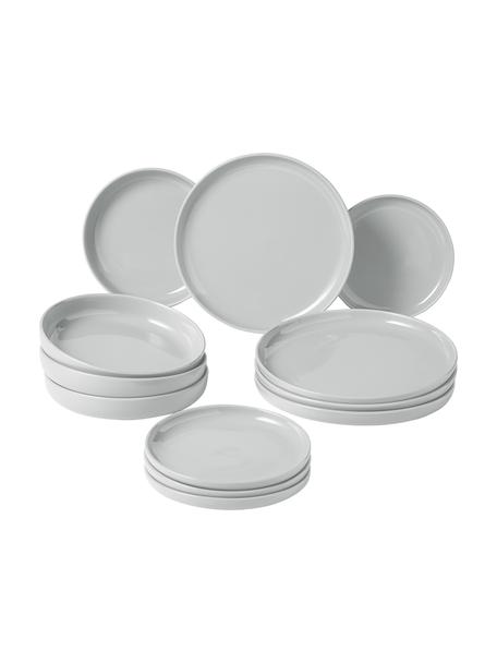 Komplet naczyń z porcelany Nessa, dla 4 osób (12 elem.), Porcelana twarda, Jasny szary, dla 4 osób (12 elem.)