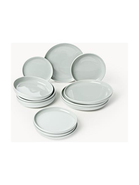 Porseleinen serviesset Nessa (set van 12), Hoogwaardig hard porselein, Lichtgrijs, glanzend, 4 personen (set van 12)
