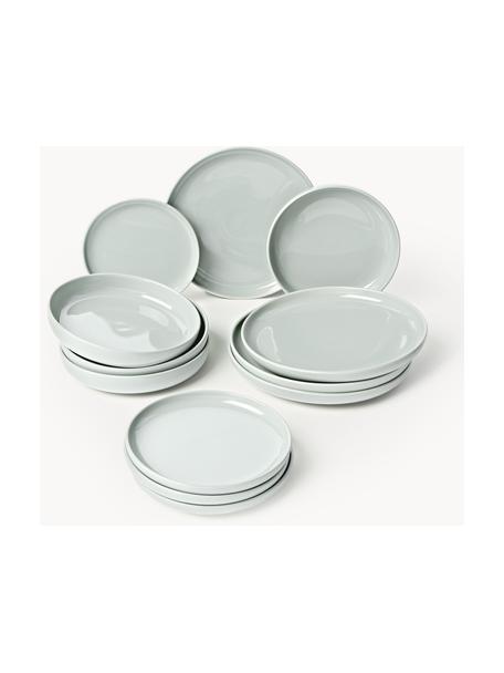 Vajilla de porcelana Nessa, 4 comensales (12 pzas.), Porcelana dura de alta calidad, esmaltada, Gris claro brillante, 4 comensales (12 pzas.)