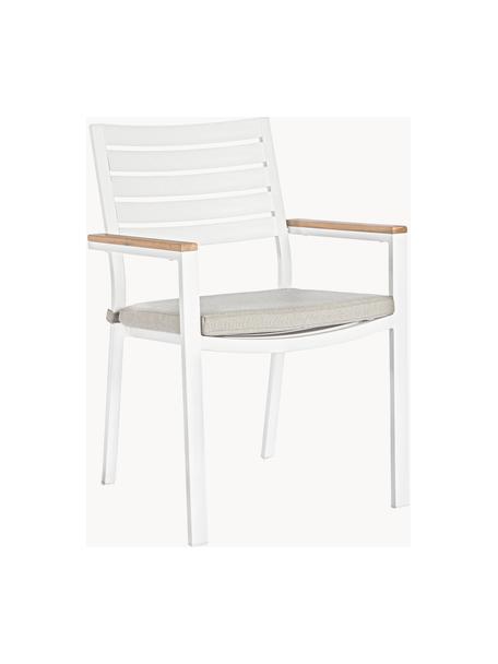 Chaise de jardin à accoudoirs avec coussin de chaise Belmar, Tissu beige clair, blanc, larg. 60 x prof. 58 cm