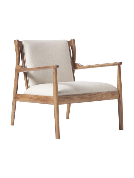Krzesło z podłokietnikami z drewna jesionowego Kira, Tapicerka: 100% poliester, Stelaż: drewno jesionowe, Beżowa tkanina, drewno jesionowe, S 79 x W 78 cm