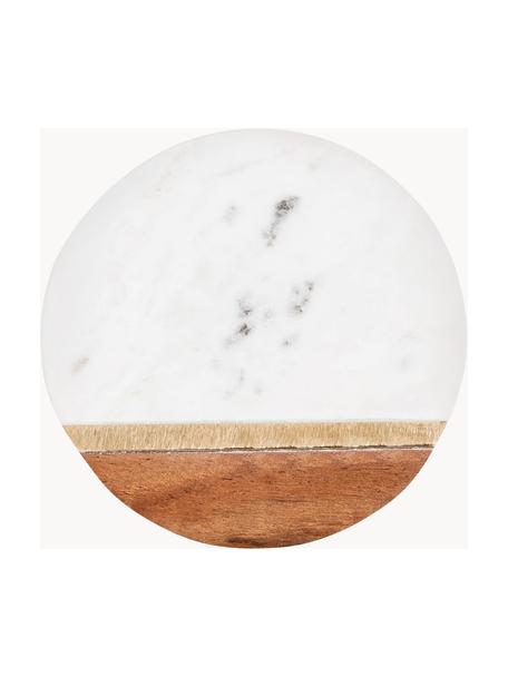 Posavasos de mármol y madera Marble Kitchen, 4 uds., Mármol, madera de acacia, latón, Mármol blanco, madera claro, Ø 10 x Al 2 cm