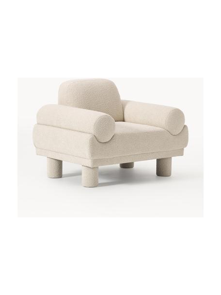 Sillón en tejido bouclé Lilo, Tapizado: bouclé (93% poliéster, 6%, Patas: plástico acolchado Este p, Bouclé beige claro, An 107 x F 83 cm