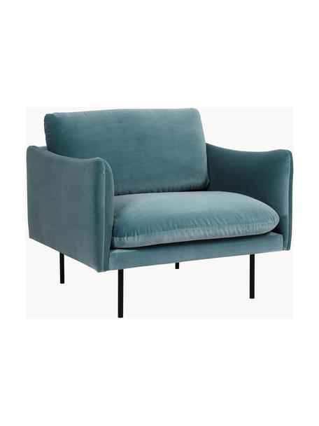 Sillón de terciopelo Moby, Tapizado: terciopelo (poliéster de , Estructura: madera de pino maciza., Patas: metal con pintura en polv, Terciopelo azul petróleo, An 90 x F 90 cm