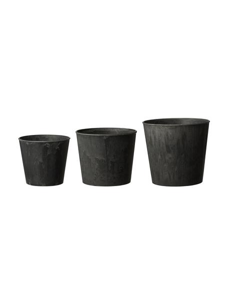 Kleine plantenpottenset Yrsa, 3-delig, Kunststof, Zwart, Set met verschillende formaten