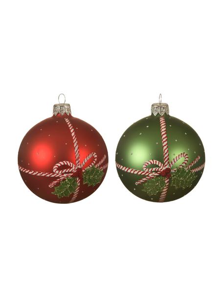Boules de Noël soufflées bouche Gui Ø 8 cm, 6 élém., Verre, Rouge, vert, blanc, Ø 8 cm