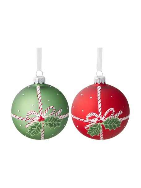 Boules de Noël soufflées bouche Gui Ø 8 cm, 6 élém., Verre, Rouge, vert, blanc, Ø 8 cm