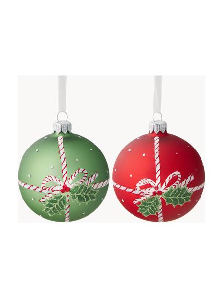 Boules de Noël soufflées bouche Gui Ø 8 cm, 6 élém., Verre, Rouge, vert, blanc, Ø 8 cm