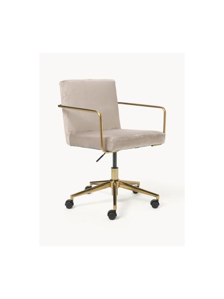 Fluwelen bureaustoel Kashya met armleuning, in hoogte verstelbaar, Bekleding: fluweel (100% polyester) , Frame: geborsteld metaal, Wieltjes: kunststof Dit product is , Fluweel beige, B 57 x D 56 cm