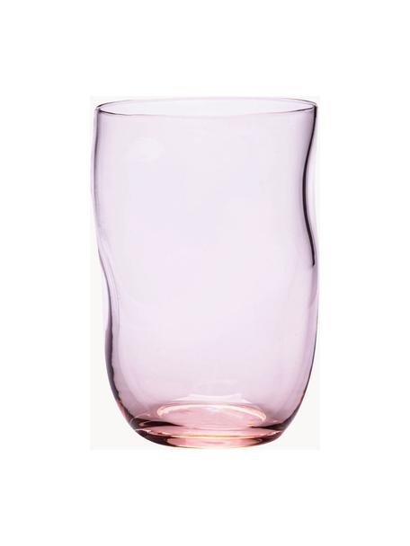 Handgemaakte waterglazen Squeeze in organische vorm, 6 stuks, Glas, Roze, Ø 7 x H 10 cm, 250 ml