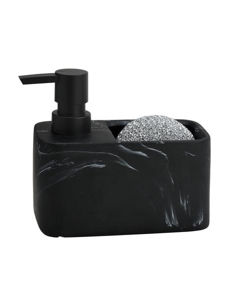 Súprava dávkovača na mydlo so špongiou Galia, 2 diely, Čierna, mramorovaná, odtiene striebornej, Š 15 x V 14 cm