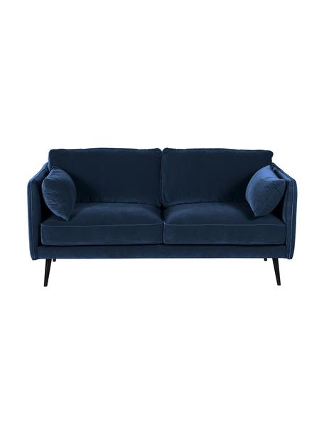 Samt-Sofa Paola (2-Sitzer) in Blau mit Holz-Füssen, Bezug: Samt (Polyester) 70.000 S, Gestell: Massives Fichtenholz, Spa, Samt Blau, Schwarz, B 179 x T 95 cm