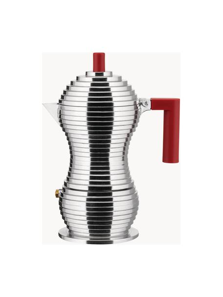 Espressokocher Pulcina für drei Tassen, Gehäuse: Aluminiumguss, Griffe: Polyamid, Silberfarben, Rot, B 15 x H 20 cm