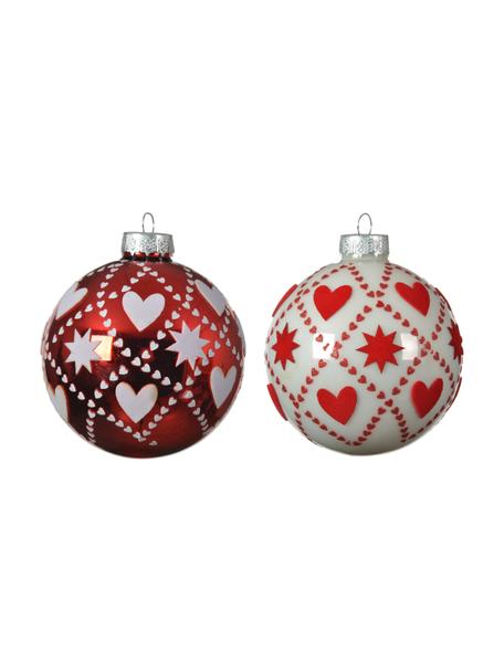 Bolas de Navidad Karo Ø 8 cm, 4 uds., Rojo, blanco, Ø 8 cm