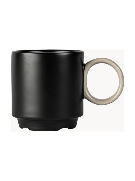 Tazas de porcelana Noor, 2 uds., Porcelana, Negro, beige, Ø 8 x Al 8 cm, 250 ml