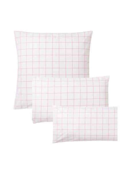 Taie d'oreiller réversible en coton à carreaux Enna, Blanc, rose, larg. 50 x long. 70 cm