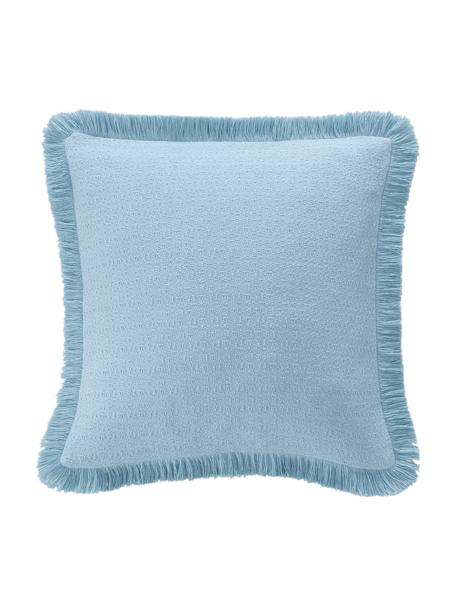 Poszewka na poduszkę z bawełny z frędzlami Lorel, 100% bawełna, Niebieski, S 40 x D 40 cm