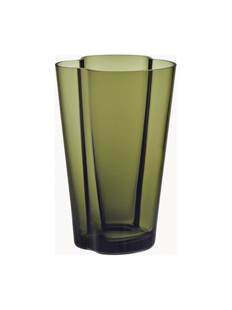 Mondgeblazen vaas Alvar Aalto, H 22 cm, Mondgeblazen glas, Groen, transparant, B 14 x H 22 cm