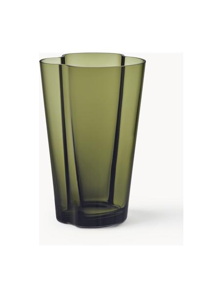 Mundgeblasene Vase Alvar Aalto, H 22 cm, Glas, mundgeblasen, Grün, transparent, B 14 x H 22 cm