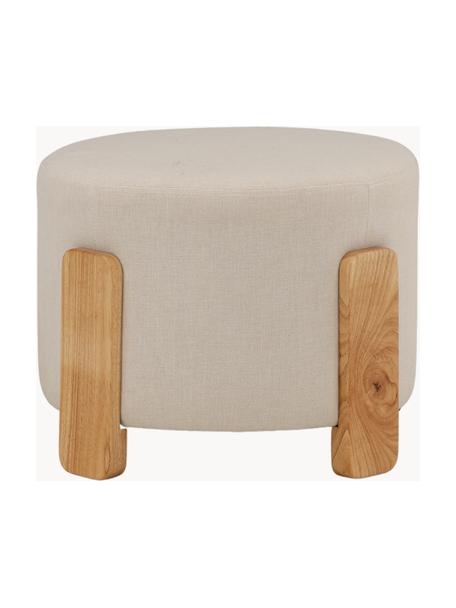 Leinen-Hocker Coffey mit Holz-Füßen, Bezug: 100 % Leinen, Füße: Gummibaumholz, Webstoff Beige, Gummibaumholz, Ø 53 x H 40 cm